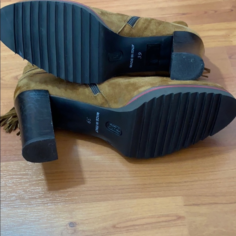 Suede Fringe Ankle Boot Booties Block Heel 39 - image 7